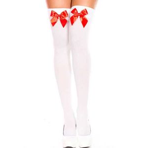 Sexy Socken Frauen Strümpfe für Halloween Kostüm Mode Nylon weiß rosa rote Bogensocken über Knie Girls Sexy Oberschenkel hohe Strümpfe 240416