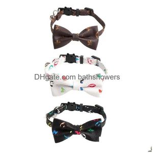 Fashion Street Style Dog Collar Bow Classic Printed Pet Indoor Outdoor Durable Schnauzer French Bldog Set Drop Delivery Dhto5