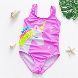 Unicorn Girls Swimsuit OnePiece Summer Backless Bathing Suits 240416