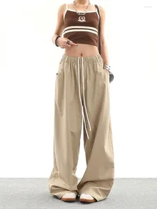 Calça feminina verão vintage cáqui as mulheres largas mulheres harajuku calças de moletom folgadas de hip hop calça de streetwear casual, casual