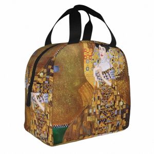 gustav Klimt Insulated Lunch Bags Thermal Bag Meal Ctainer Adele Bloch-Bauer Freyas Art Leakproof Tote Lunch Box Bento Pouch E30k#