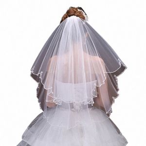 e JUE SHUNG Beaded Edge Wedding Veils With Comb Pearls Short Bridal Veil Wedding Accories i66O#