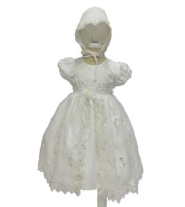 Newbron Bady Girls Christning Gown Infant Baby Girls Lace Birthday Party Dress Baby White Wedding Tutu Dress 2PCS Girls Clotes8073522