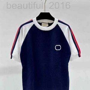 Kadın T-Shirt Tasarımcısı Yüksek Son Kadın Giyim 23 Yeni Spor Tarzı Mavi Örme Süveter Kısa Knapılı Tişört Gevşek ve Çok Yönlü D5TB