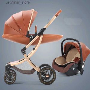 Kinderwagen# Neue Luxus -Baby -Kinderwagen 3 in 1Baby -Kutsche mit Autositzegghell Neugeborenen Baby Kinderwagen Leder Baby Wagen High Landscape L416