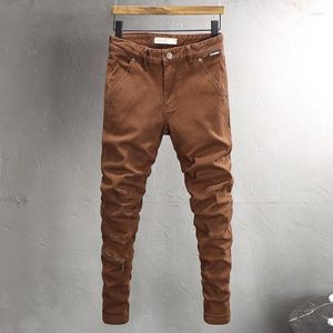 Мужские джинсы Street Fashion Vintage Khaki Elastic Deall Disk Designer Джинсовые штаны Hombre