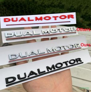 Dubbelmotor understrukna bokstäver Emblem för Tesla Model 3 Car Styling Recitting High Performance Trunk Badge Sticker Chrome4413187