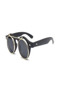 Новый дизайн бренда Retro Steampunk Punk Rock Flip Sunglasses Женщины металлические обновления моды круглые солнцезащитные очки для женской винтажной равнины 7945017