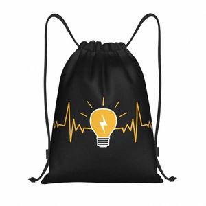 electrician Heartbeat Light Bulb Drawstring Backpack Sports Gym Bag for Men Women Electric Engineer Power Shop Sackpack P9bc#