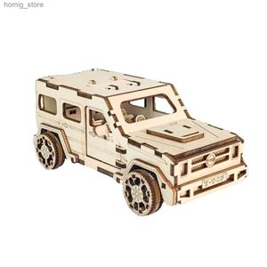 3D Puzzles DIY Wooden off-Road SUV Puzzle do montażu dzieci modele konstruktorów do budowy mechanizmu gumki 3D g500 chłopców prezent Y240415