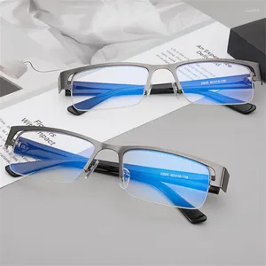 Solglasögonramar Yurersh Half Frame Myopia Glasögon Kvinnor Män Ultra-Light 0 till -6.0 Färdig affärsmetall Anti-Blue Light Y125