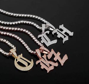 Iced Az antigo estilo de escrita de estilo pingente colar de letra de combinação personalizada Cadeia com colares de corda de 24 polegadas zircon4716324