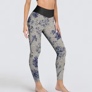 Leggings femininas Vintage Flores floral Blue Print Workout Calças de ioga Mulheres Pressionem Leggins engraçados Sexy sem costura