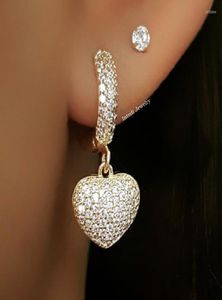 Dangle Earrings Vintage Heart Pendant Cubic Zirconia Stone For Women Luxury Gold Color Tiny Drop Earring Girl CZ Fashion Party Jew5033004