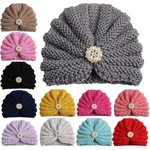 Chapéus quentes de bebê malha de malha de coloração sólida capuz de cor de inverno
