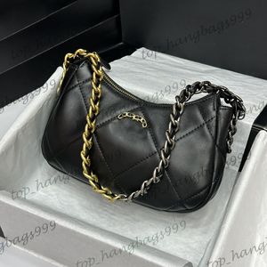 24K Womens 19 Series Quilted Black Lambskin Hobo Underarm Shoulder Bags Tow-tone Chain Large Capacity Handbags Laides OL Zipper Purse 23X16X5CM