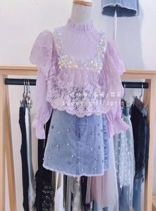 2020 Spring New Girls039 Beaded Mesh Top Lace Top Shirt Bottom Y2007041960845