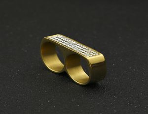 Herren Doppelfinger Ring Mode Hip Hop Jewelry Hochwertige Eiste Edelstahl Goldringe6597609