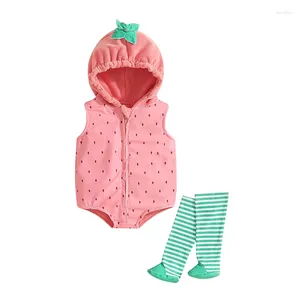 Clothing Sets Baby Girls Romper Sleeveless Hooded Strawberry Seed Print Infant Bodysuit With Striped Socks Cosplay Halloween Clothes
