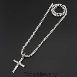 Jewelry minimalist ins style full diamond single row diamond tennis chain men and womens large cross pendant necklace