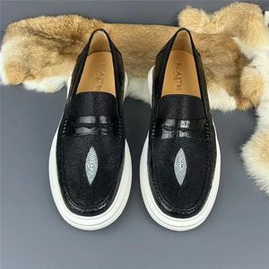 Casual Shoes Patchwork Designer Authentic Real True Stingray Skin Mäns loafers äkta exotiska alligator läder manliga slip-on-lägenheter