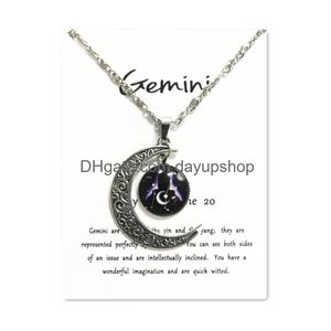 Pendant Necklaces Night Glow Retro Moon12 Constellation Zodiac Sign Necklace Horoscope Jewelry Galaxy Libra Astrology Gift With Retail Otzd3