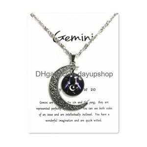 Hänge halsband natt glöd retro moon12 konstellation stjärntecken halsband horoskop smycken galax libra astrologi gåva med detaljhandel otzd3