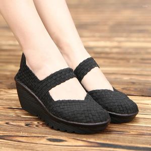Casual Shoes Women's Flat Platform Summer Sneakers för Walking Woven Femal Loafers 5 cm Högkvalitativa tenis plus storlek 42