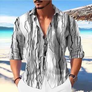 Mäns avslappnade skjortor 2024 Mens Colorful Striped 3D Party Shirt gjord av högkvalitativt material Guldtråd Lapel Blue Purple Green Red Outdoor Stree 24416