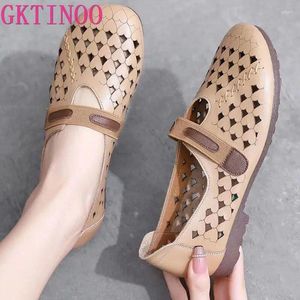 Scarpe casual gktinoo 2024 donne piatte vera pelle donna morbida toppa toppa di punta estate signora sandali sandali