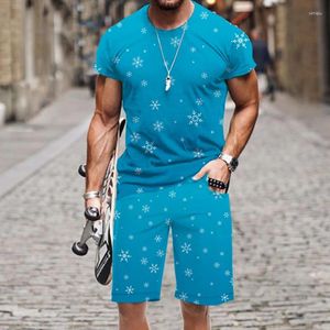 Trechsuits masculinos shorts de camisetas define o maiô de neve padrão de flocos de neve verão rápido seco frio praia de luta de luta de luta de luta imprimida 3d