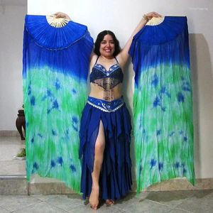 Scen Wear Dyed Pure Natural Silk Fan Veils For Women Belly Dance Performance Props Costumes and Accessories Ett par