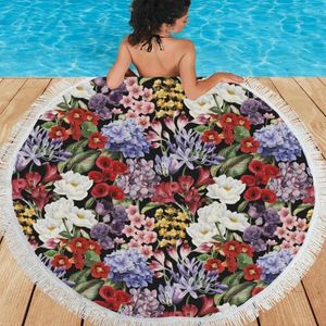 Handtuch Lustig Blumen Est Sommer Beachschal schnell trocknend schwimmenden Fitnessstudio Camping Big Round Blankettowel Yoga 3D überall über bedruckt -1