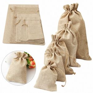 1pc Burlap Linen Drawstring Bag Jute Gift Bag Jewelry Packaging Organizer Storage Bag Party Favor Party Candy Bags R6nn#