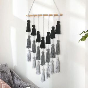 Tapisserier Macrame Tapestry Tassel Simple Black White Grey Nordic Art Wall Hanging For Living Room Sovrum