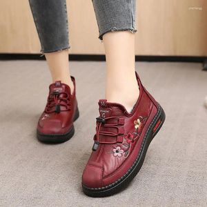 Casual Shoes Maogu Leather Fur Moccasins Flat Shoe For Women Sport Sneaker Elderly Female Soft Warm Comfortable Loafers Size 41