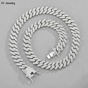 12mm Hiphop Men Women Prong Cuban Link Chain Halsband Bling Iced Out 2 Rows Rhinestone Paled Miami Rhombus Jewelry 240410