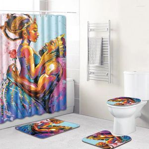 Duschgardiner Afrikanska män och kvinnor mönster gardin sätter polyester vattentätt bad 180x180 cm med badrumsmatta