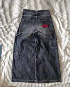 15pmwear jeans y2k hip hop letra bordada lavada calça preta retroggy de calça preta harajuku gótica alta cintura alta calça larga 240415