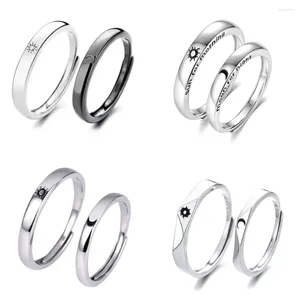 Cluster Rings 2 Pcs Sun Moon Matching Couple Friendship Lover Open Adjustable Ring Engagement Wedding Lovers Kit Valentine's Day Present