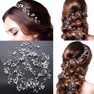 FI Wedding calddr for Bride Handmade Wedding Crystal Pearl Bands Hair Accorors Hairpin Ornamentos de cabelo Jóias O5D4#