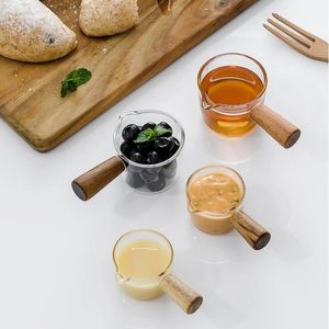 木製ハンドルミニグラスコーヒーミルクカップ多機能テーブルウェアソース酢スナックプレートセラミックコーヒーミルク調味料ディスク