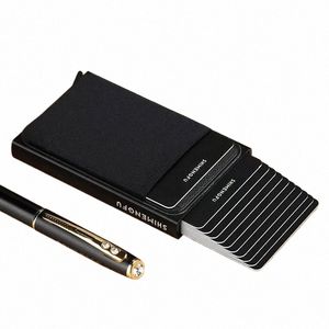 slim Aluminum Wallet with Elasticity Back Pouch ID Credit Card Holder Mini RFID Wallet Automatic Pop Up Bank Card Case Men Purse h0rC#