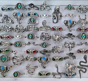 Bulk partier 50st/parti ny mix punk rock silver legering ring för män kvinnor retro djurögon mode ringar grossist party vintage smycken man gåva7657824