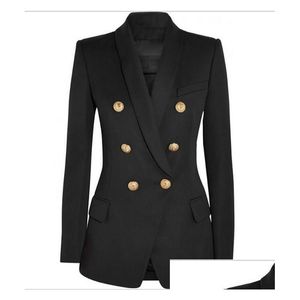 Damenanzüge Blazer Premium neuer Stil Top-Qualität Original Design Double Brasted Slim Jacket Metal Schnallen Blazer Retro-Schal-Kragen OTMQE