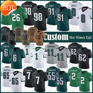 2024 NOWOŚĆ Custom 1 Jalen Hurts 26 Saquon Barkley Football Jersey 11 AJ Brown 6 Devonta Smith 0 Dandre Swift Haason Reddick Fletcher Cox Jalen Carter Darius Slay Jr Brando