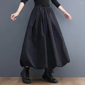 スカート女性ロングスカートファッションハイウエストマキシソリッドカラーポケットデザインメスの濃い暖かい弾性Aラインパフベスティドス