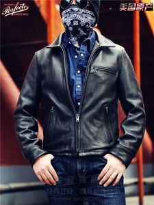 Мужские куртки Schott Retro Мотоцикл Кожаный пальто черное бури