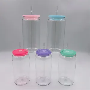 Unbreakablea 16Ozs Plastic Can Cups Acrylic Tumbler Reusable BPA Free Sippy Cup Drinking Cold Iced Juice Jar Beverage Mugs with Colored Lids Straws for UV DTFラップ