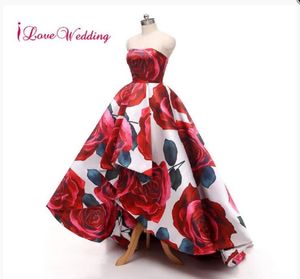 2019 Flower Printing Prom Dresses Deep Strapless Party Dresses Train Sexy Backless Formal Evening Dresses Long Elegant HiLo Party6813185